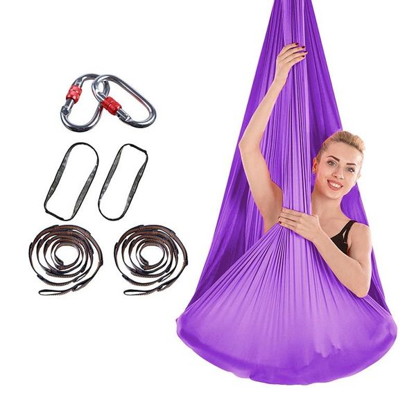 

1 set of 7 pieces elastic aerial yoga hammock indoor silk anti-gravity yoga knot-including buckle and rope