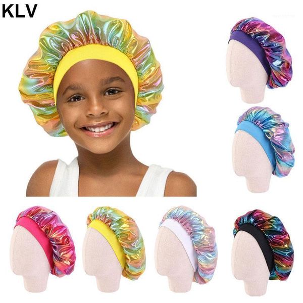 

caps & hats fashion hair bonnet satin silky big for kids accessories children sleep cap headwrap hat 2-8 years1, Yellow