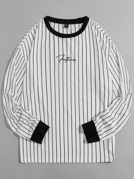 

men striped print letter embroidery tee x1zx#, White;black
