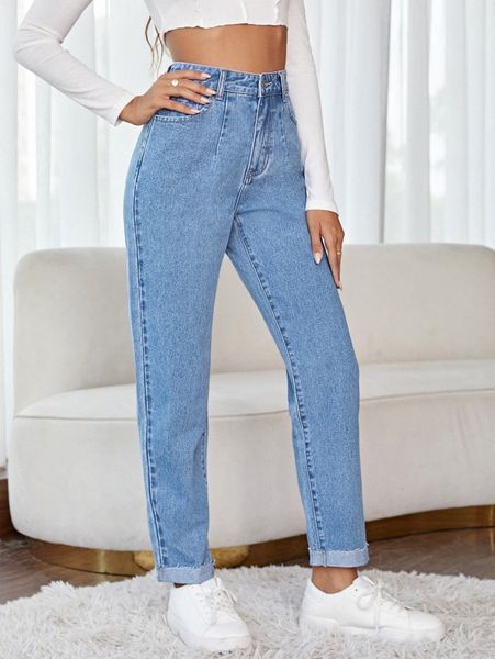 

high waist mom fit jeans s40w#, Blue