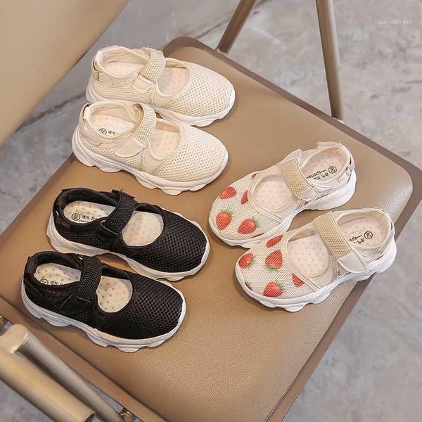

sandals girls' shoes 2021 spring/summer korean version of children's sneakers strawberry mesh casual breathable1, Black;red