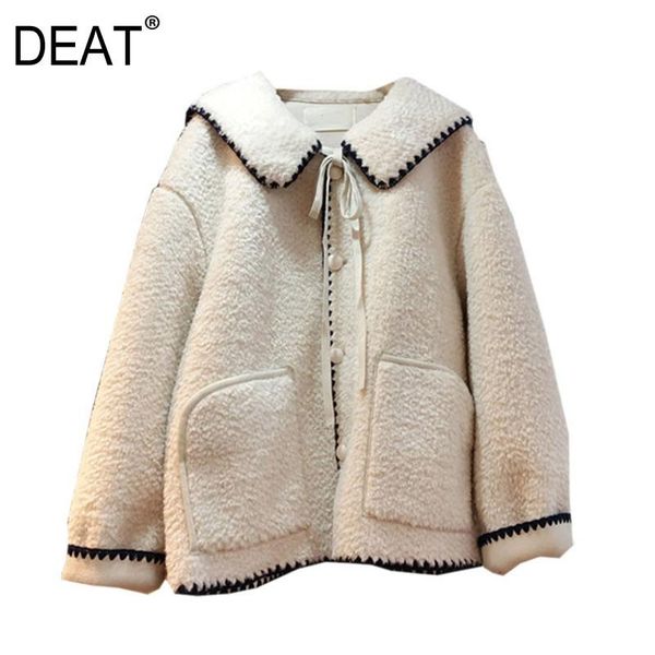 

women's wool & blends deat woolen jacket women casual fake lambswool thick black wave warm full sleeve lapel collar 2021 winter fashion