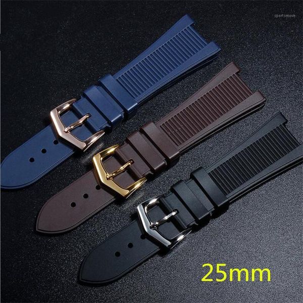 

25mm blue sillicone rubber watchband concaved mouth strap&pin clasp logo for phili nautilus 5712g 7010g watch1, Black;brown