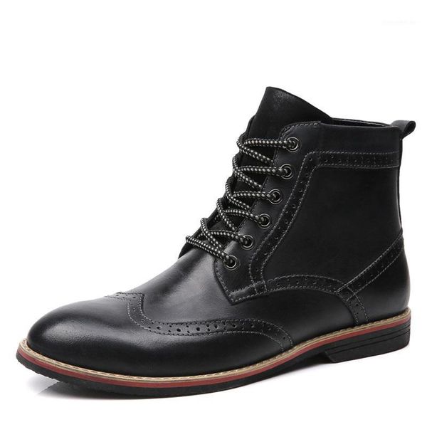

boots 2021 genuine leather men vintage brogue college style shoes casual fashion man big size 38-471, Black