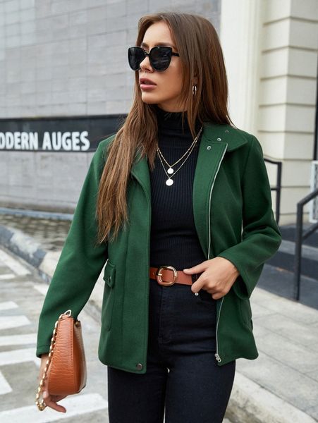 

flap pocket zip up overcoat j2dt#, Black