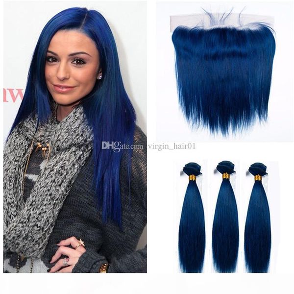 

peruvian 3 bundles with lace frontal blue color peruvian silky straight hair 3 bundles with 13*4 lace frontal ear to ear part, Black;brown