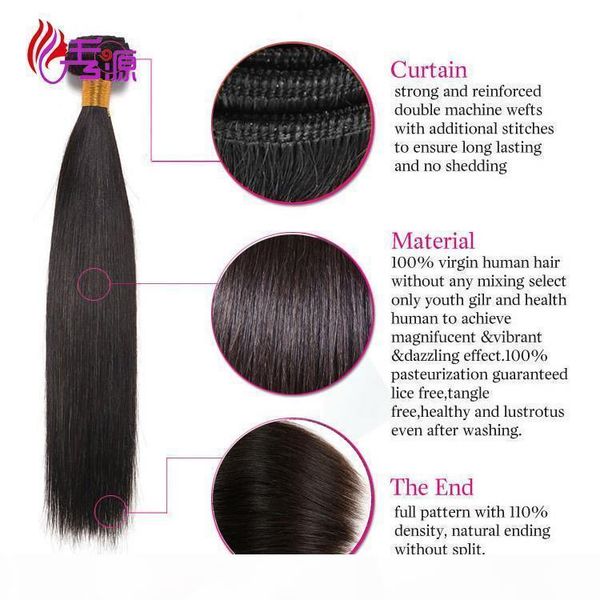 

3 or 4 bundles 100 unprocessed remy human hair bundles cuticle aligned brazilian straight virgin human hair extensions xiuyuanhair, Black