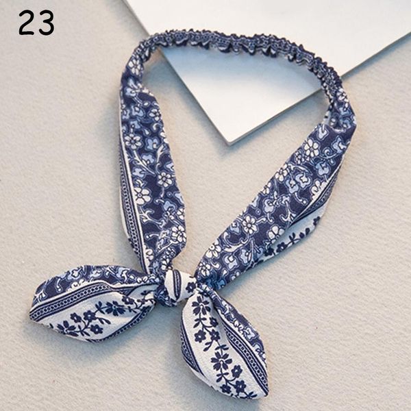 

korean knotted hair band fashion floral print rabbit ears hair ribbon vintage headband girls elastic ponytail hair accessories q sqcvnm
