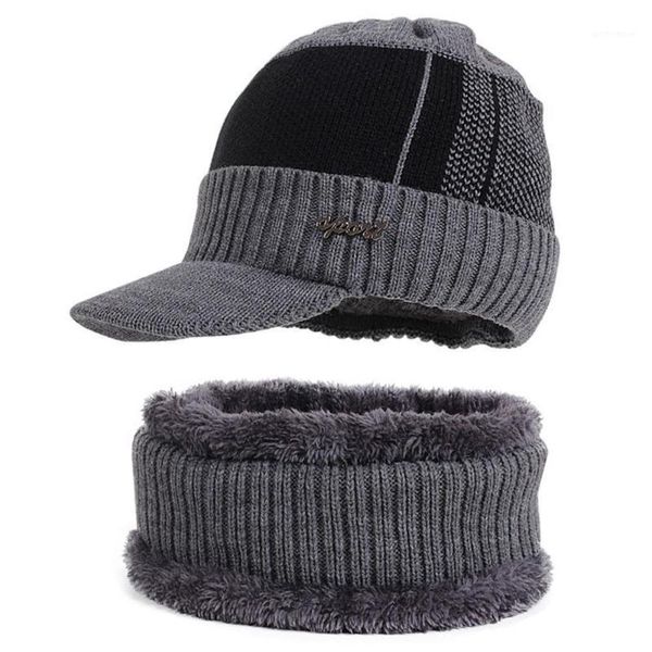 

hats, scarves & gloves sets 2021 soft scarf beanie two piece set winter thicken windproof hat warmer male neck caps knitting w3t01, Blue;gray
