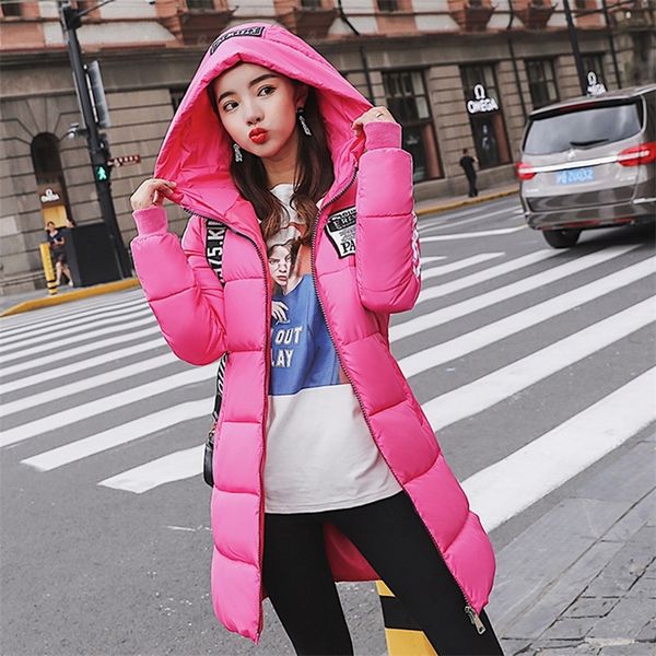 

fashion cotton-padded jacket hooded warm winter jacket women parkas long slim thick fanmuer 201214, Black
