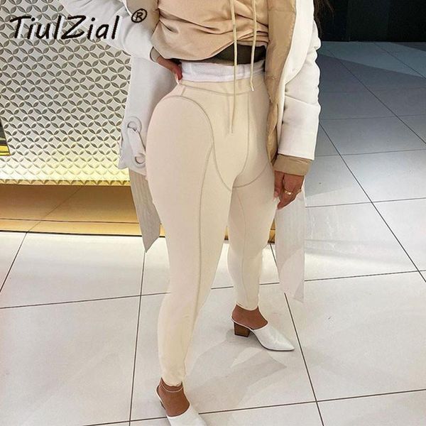 

women's pants & capris tiulzial casual women sport fitness pencil pant elastic patchwork high waist skinny trousers jogger sweatpants, Black;white