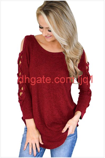 

autumn and winter new solid round neck hollow cross long sleeve primer pullover casual 8276, Black;brown