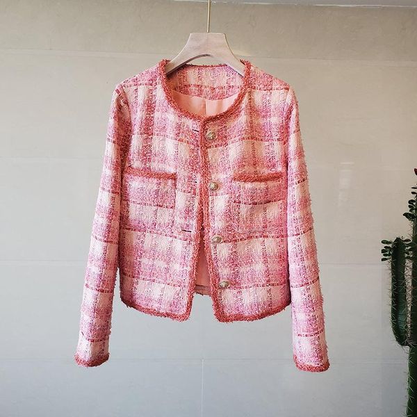 

women's jackets pink plaid tweed jacket coats women o-neck single breasted vintage autumn winter wool cardigans loose runway luxury kor, Black;brown