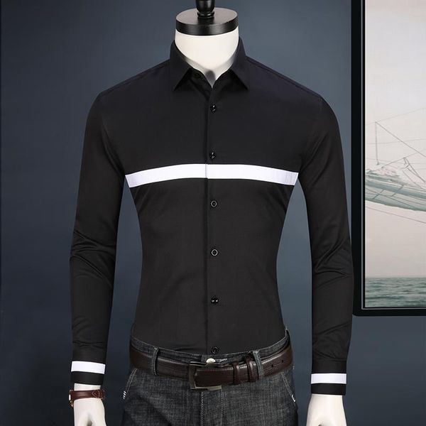 

men's casual shirts 2021 arrival male business shirt mens solid with striped slim fit men long sleeve dress, White;black