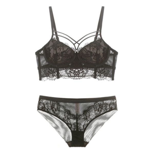 

lace bandage bra broadside push-up bra and panties set lacy underwear sets women lingerie white blue black 2019 brassieres c1212, Black;white
