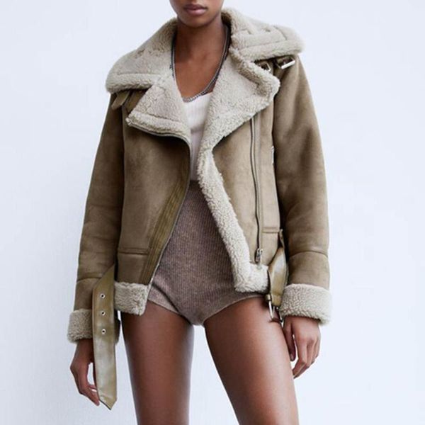 

down jackets women 2020 new winter cotton padded thick coat wool fur belt lapel fashion casual style female solid color, Black