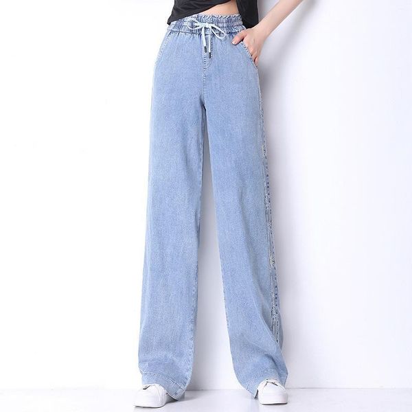 

women's jeans yuanwei] 2021 spot summer thin temperament wide leg pants high waist casual agent1, Blue