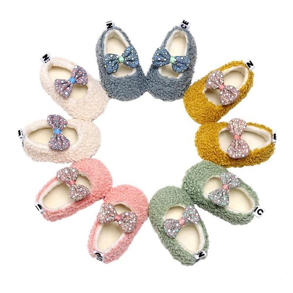 

newborn modyler kids baby girls cute bowknot обувь teddy cashmere flat mary jane slip-on hirsips sole shoes first walkers