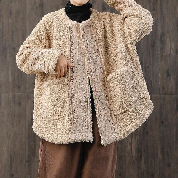 

short lamb loose teddy coat women autumn jacket female woman winter fashion fur short coat woman harajuku plus size suede khaki, Black