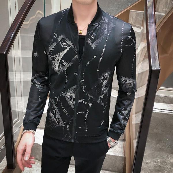 

spring summer jacket party bomber jacket men paisley thin nightclub gold black prom outwear stage cloth for men1, Black;brown