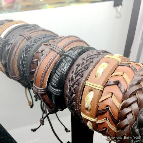 

gkinlots vintage mens genuine leather surfer 20pcs cuff wristband fashion jewelry gift mixed style bracelet