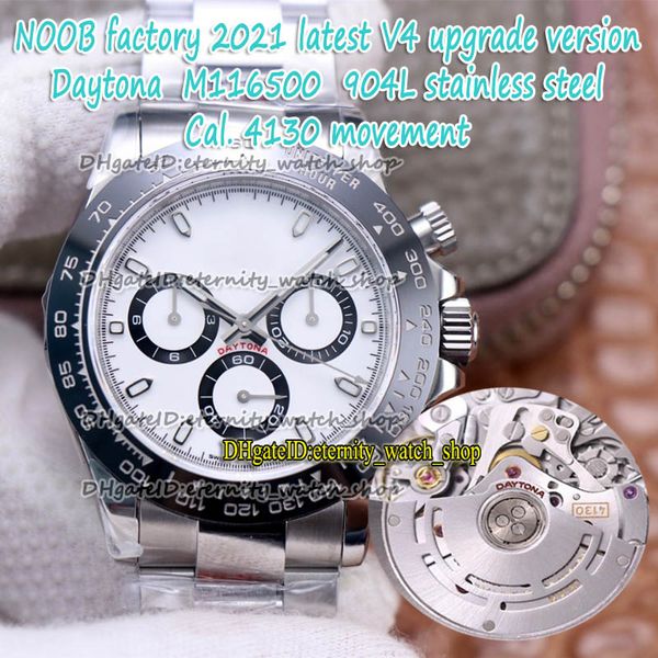 

2021 n v4 latest version 904l steel case bracelet cal.4130 sa4130 chronograph automatic black ceramic white dial mens watch 116500 eternity, Slivery;brown