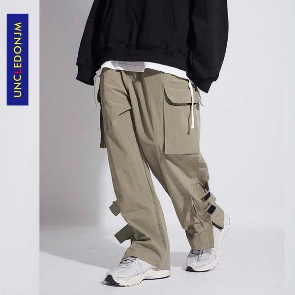

men's pants uncledonjm ribbons lightweight cargo man sweatpants streetwear casual mens japanese style trousers un-81251, Black
