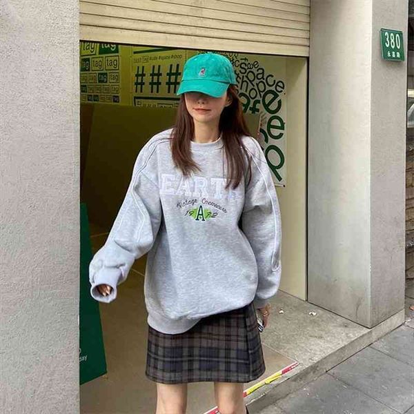 

letter embroidery loose sweatshirt womens sweatshirts japanese harajuku ulzzang vintage female korean kawaii clothing for women, Black