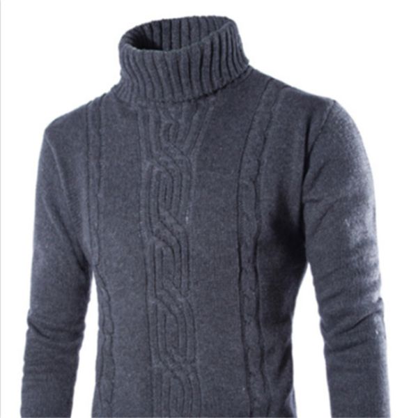 

turtleneck lapel pullover loose large size solid color sweater men's base shirt8uy, Black