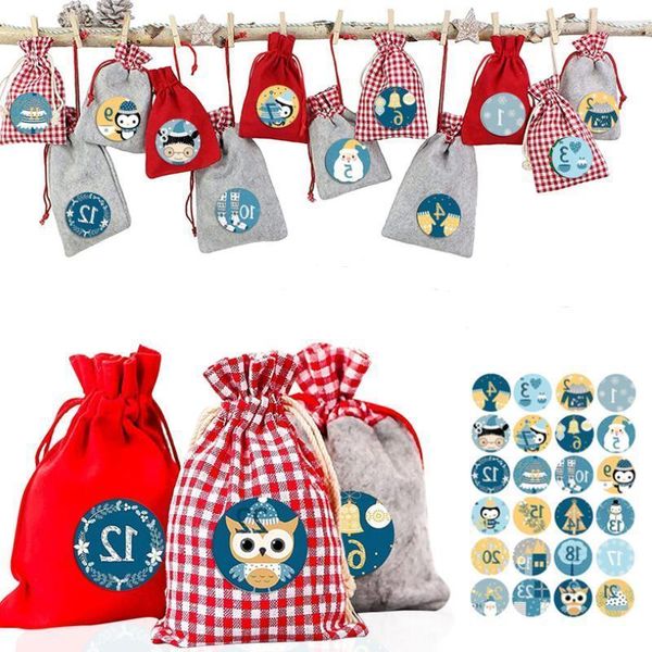 DHL Freies Schiff 24pcs / set Weihnachten hängende Tasche 1-24 Countdown Santa Claus Weihnachtsdekorationen Liefert Großhandel