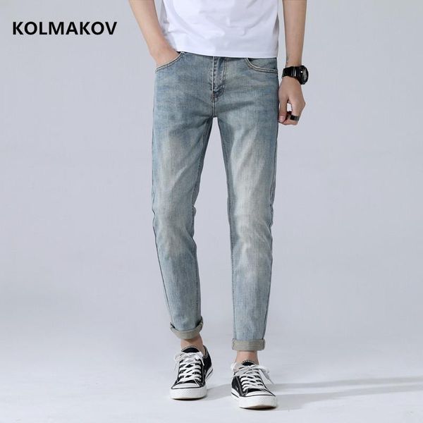 

скинни джинсы мужчины 2020 классический мужской дизайнер эластичные прямые голубые джинсы брюки тонкие подходят для лодыжки брюки джинсовые, Blue