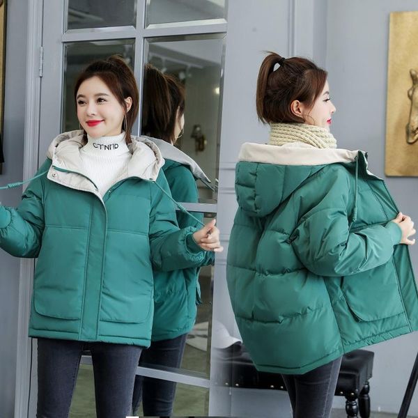 

women's down jacket 2020 fashion solid color loose bread coat female plus size korean style thick coat winter women with pocket, Black