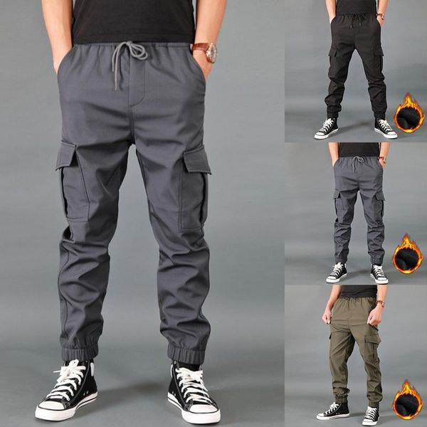 Männer Hosen 2021 Winter Männer Dicke Fleece Jogger Multi Tasche Lose Sport Hosen Männlichen Casual Warme Jogginghose Fracht