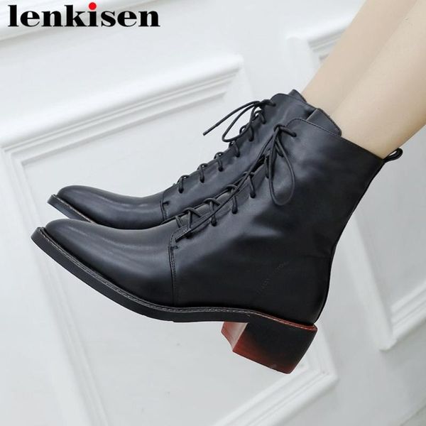 

british school oxford pointed toe black colour thick med heels genuine leather zipper big size european station ankle boots l81
