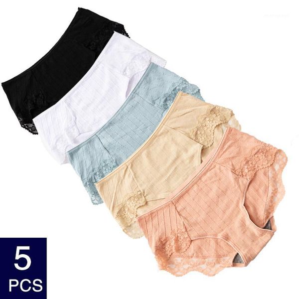 

women's panties 5 pcs cotton women comfortable underwears lace underpants female lingerie breathable ladies briefs low-rise1, Black;pink