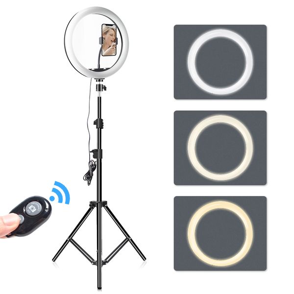 Luz de anel 12 polegadas 30cm luz redonda com 160cm 3 titulares de telefone studio kit de luz anel lampede tripé para vlog streaming