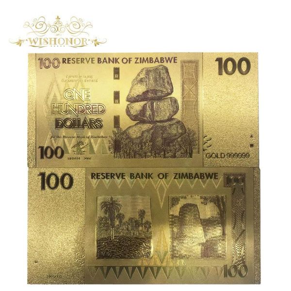 

10pcs lot zimbabwe gold banknote 5 dollars banknote in 24k gold plated with 99.9 metal pure gold for collection wmtyrb