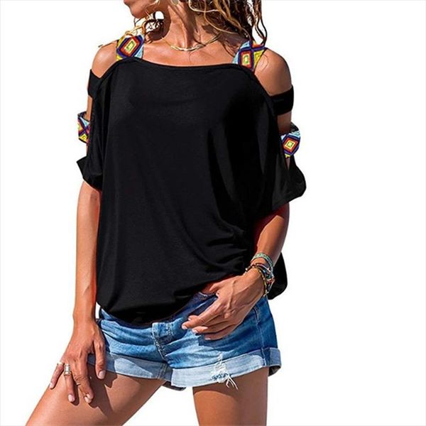 

2021 new summer hollow out short sleeve strapless off shoulder blouse women plus size s 2xl casual bat sleeve loose, White