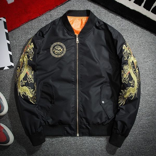 

без армии стандартный новый повседневный приход бомбардировщик мужская куртка следы весенней и осенью 2020 вышитый драконь бейсбольный костю, Black;brown