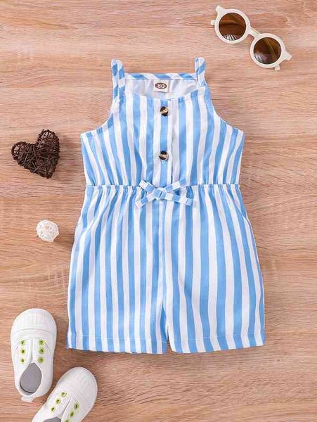 

baby striped tie front cami romper she, Blue