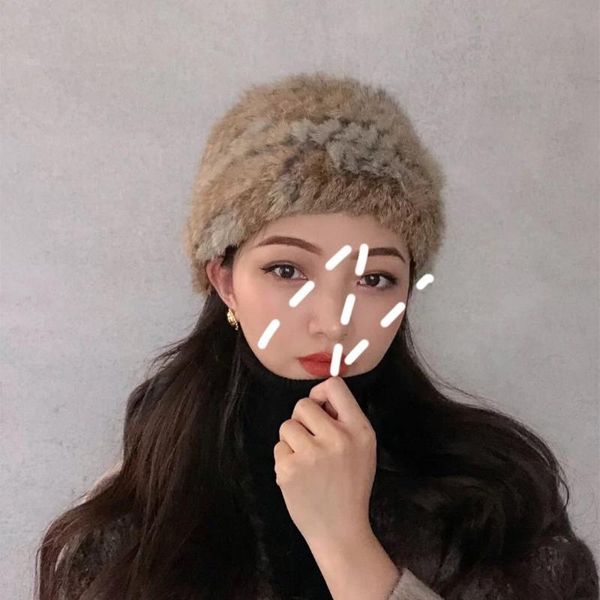 

beanie/skull caps 2021 fur hat ladies knitted cap 100% real rex beanie scarf winter warm natural novel wool female, Blue;gray