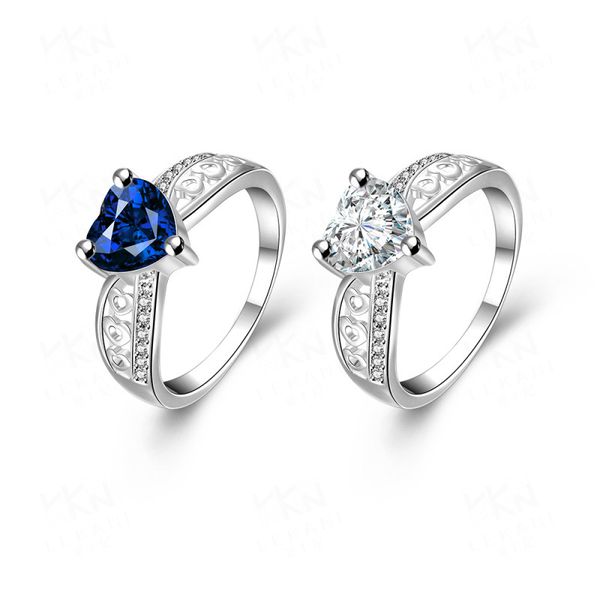 

2021 european and american zircon fashion heart-shaped rings, couple silver-plated jewelry, engagement, marriage, proposal, anniversary ring