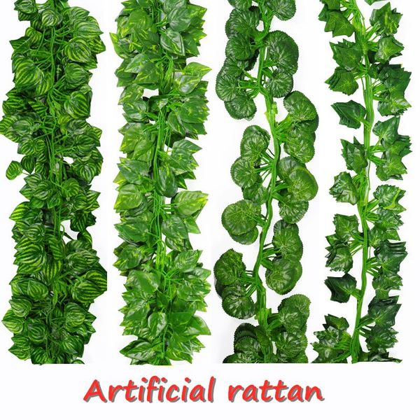 

decorative flowers & wreaths 1pcs artificial plants green leafs fake evergreen vine wedding decoration simulation wall rattan handmade diy w