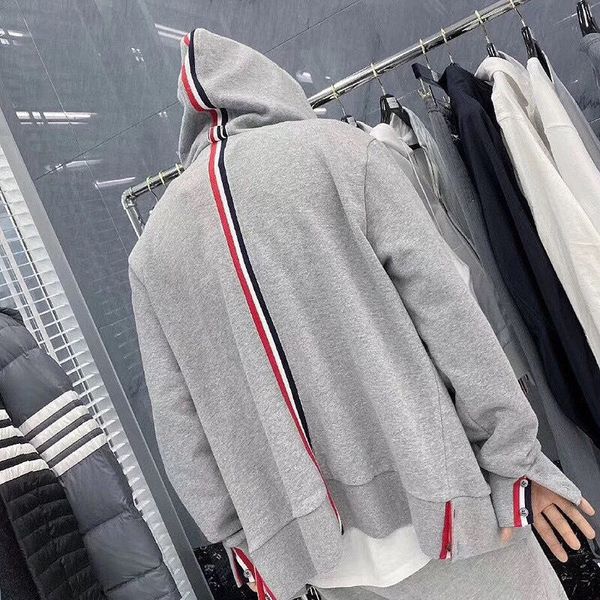 

2020 men's and women's autumn and winter browne new cotton webbing stitching hooded sweater casual zipper cardigan thom jacket hoo, Black