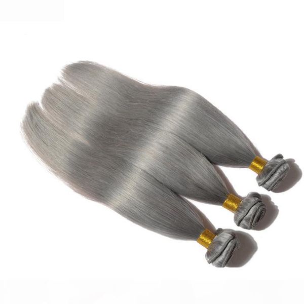 

new arrival malaysian silky straight platinum grey hair extensions 3 bundles colored human hair weft straight gray hair weave no tangle, Black