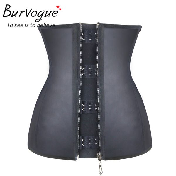 

burvogue latex waist trainer underbust corset - shaper belt steel bones waist cincher zipper slimming body shaper for women y19070201, Black;white