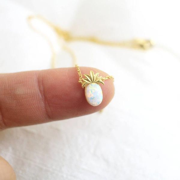 

pendant necklaces small cute pineapple opal pendants jewelry stainless steel ketting birthstone necklace women gifts, Silver