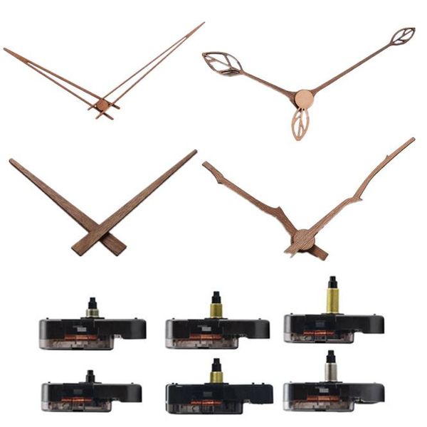 

10sets quartz wall clock movement with walnut wooden hands kit spindle step mechanism shaft classic watch repair replacement