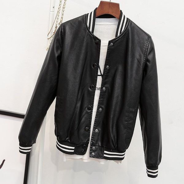 

women's leather & faux [ewq] 2021 spring and autumn motor storm long sleeve hooded design jacket korean loose black baseball uniform qz