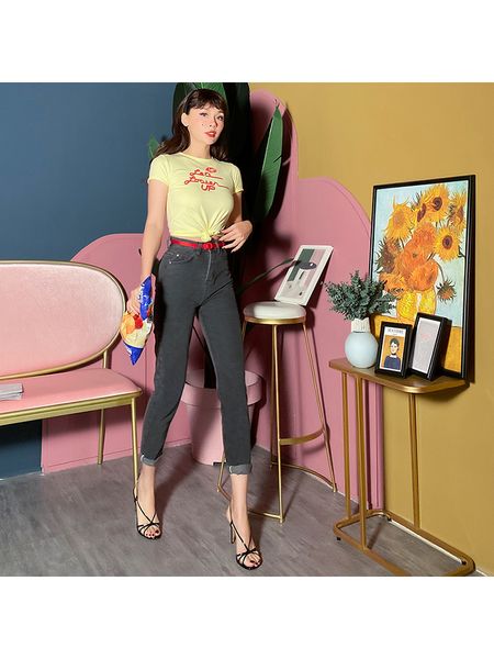 

2021 new all-match dark gray breeches high waist full length skinny streetwear pencil medium fashion pants for women z035, Blue